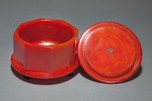 Rare Large Catalin Powder Box Art Deco Octagon Shape in Red with Black